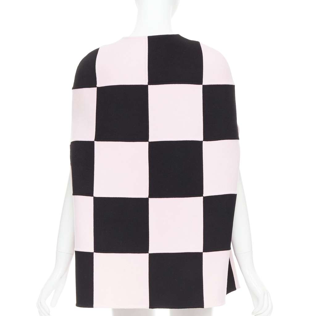 Valentino Checkered Cape Coat Black Wool Very good - Box View