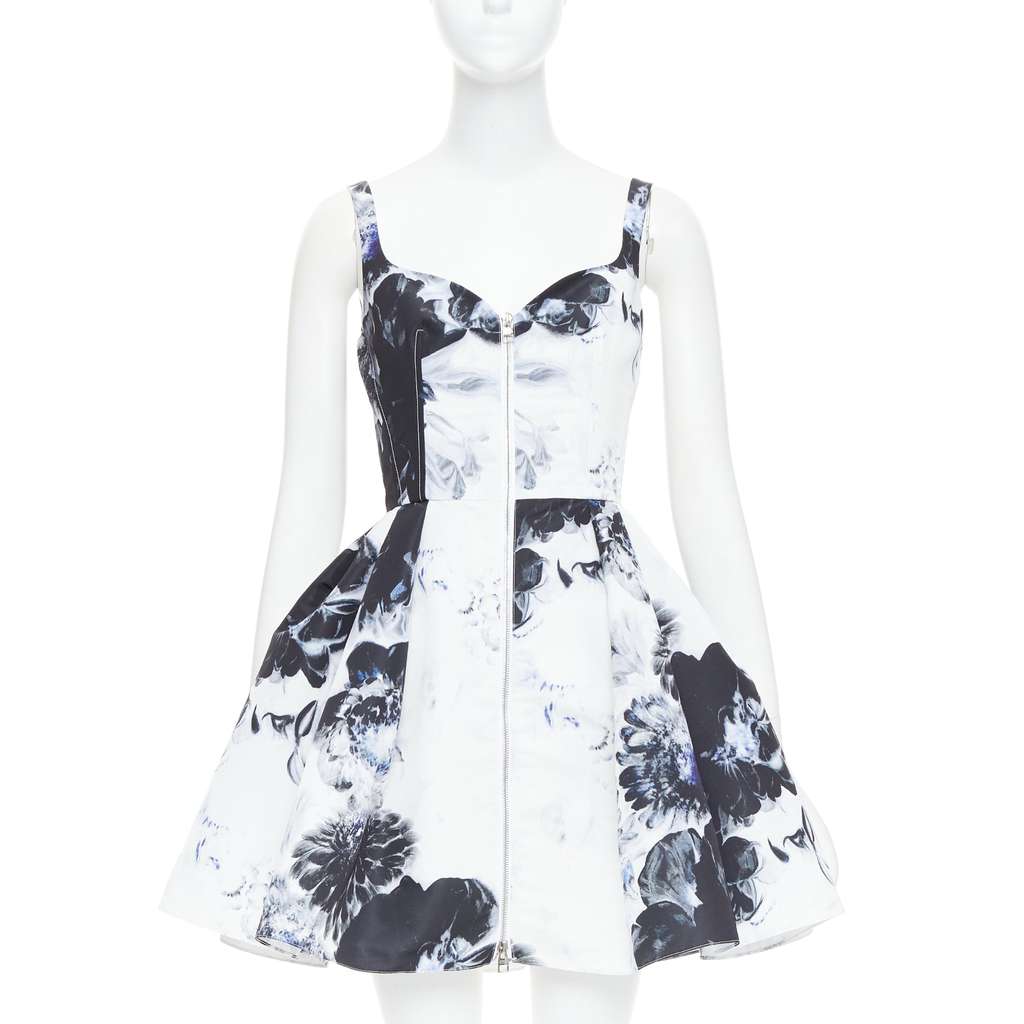 Alexander McQueen Ink Floral Dress White Polyester Very good - Front View