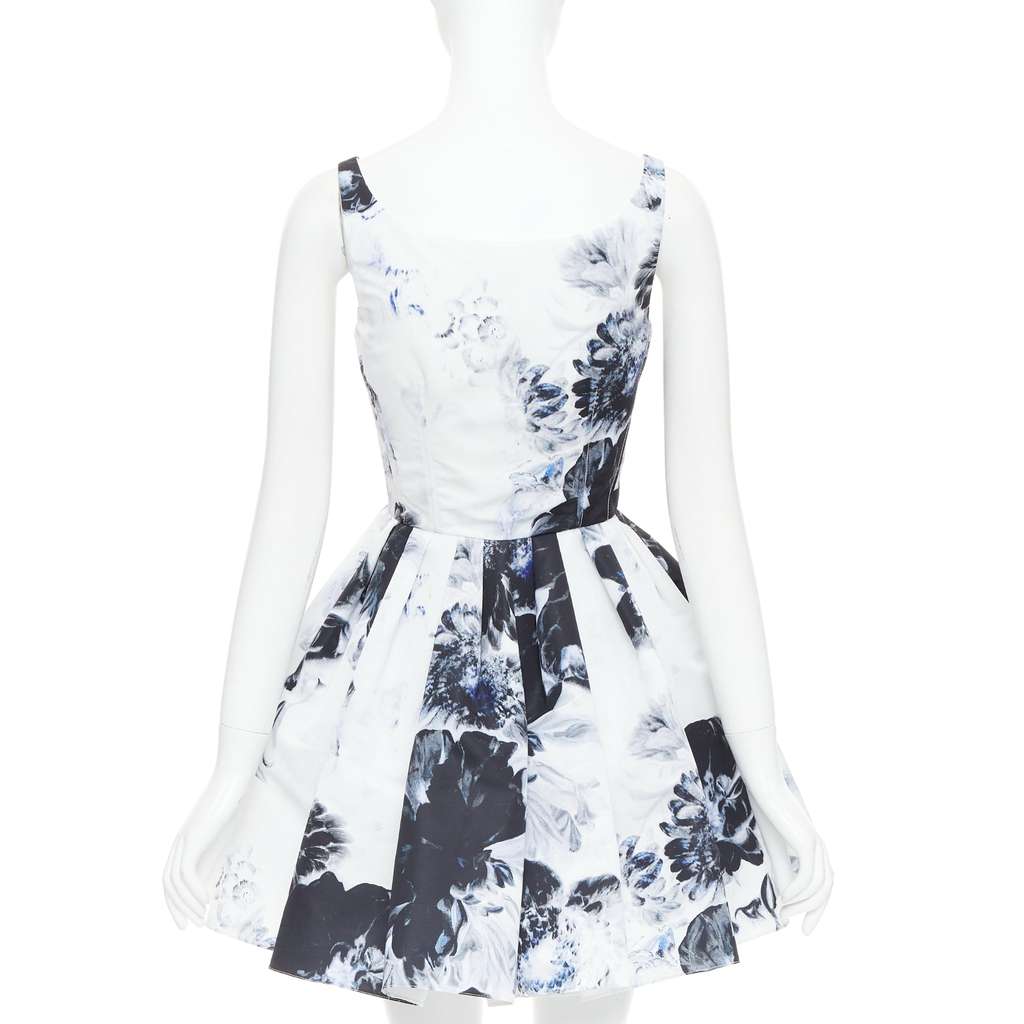 Alexander McQueen Ink Floral Dress White Polyester Very good - Box View