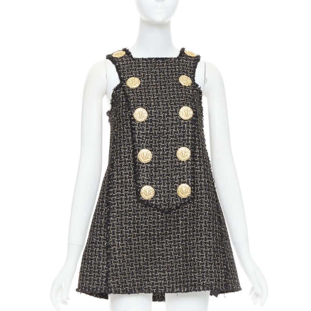 Balmain Metallic Tweed Dress Black Viscose Very good - Front View