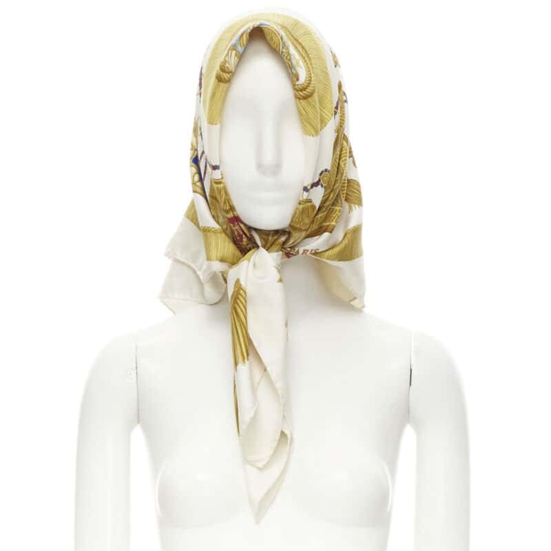 Hermès Poste Print Scarf White Silk Very good - Front View
