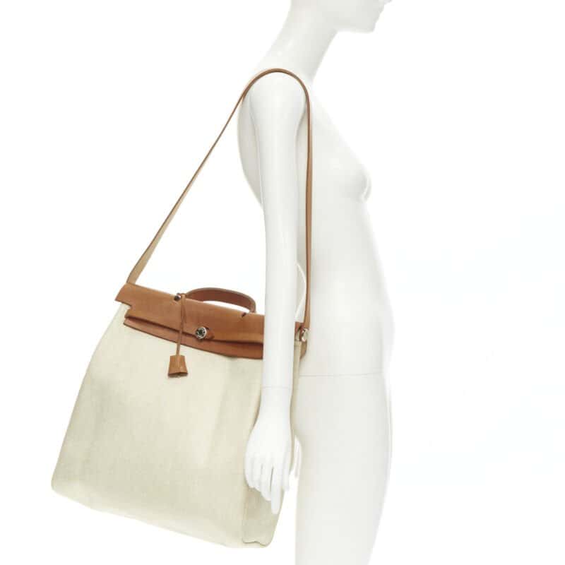 Hermès Herbag Beige Leather Fair condition - Back View