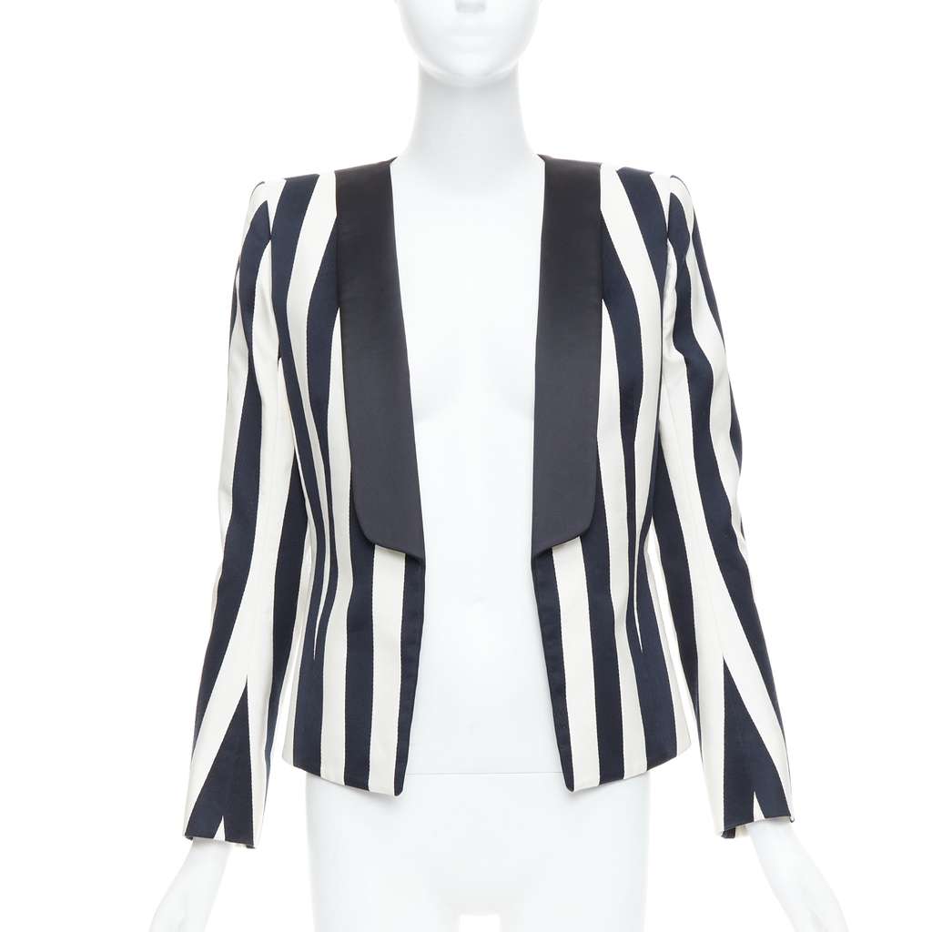 Balmain Striped Power Blazer Black Cotton Never worn - Front View