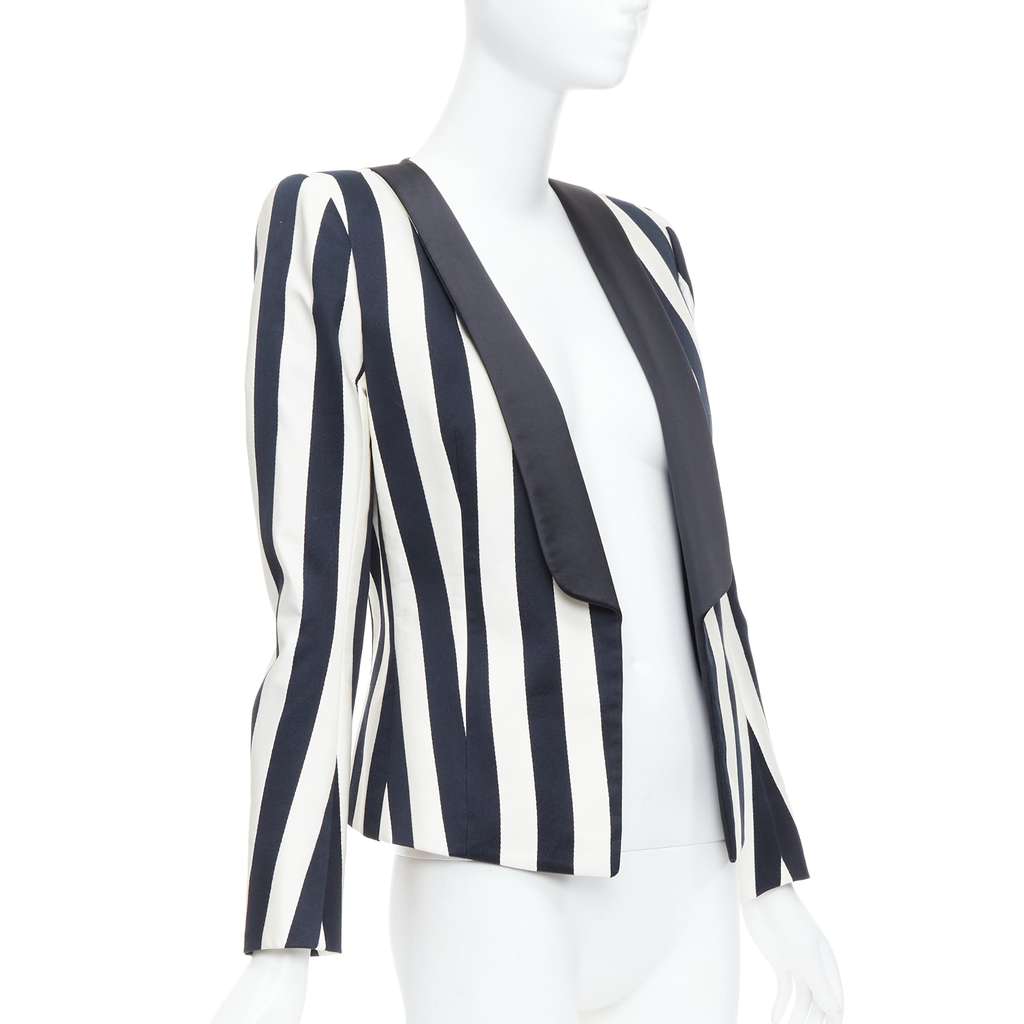 Balmain Striped Power Blazer Black Cotton Never worn - Inside View