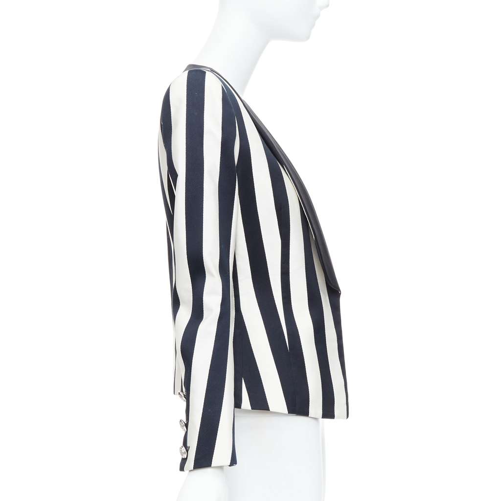 Balmain Striped Power Blazer Black Cotton Never worn - Model View