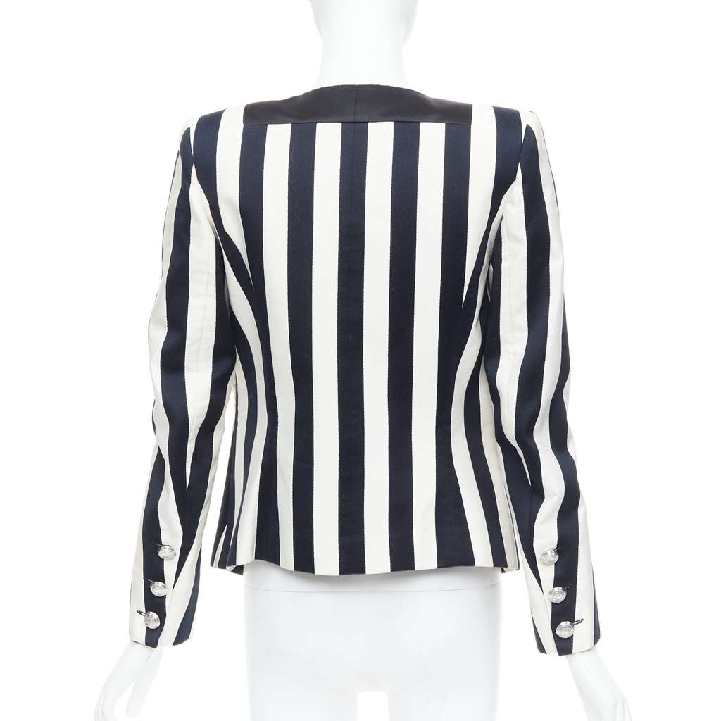 Balmain Striped Power Blazer Black Cotton Never worn - Box View