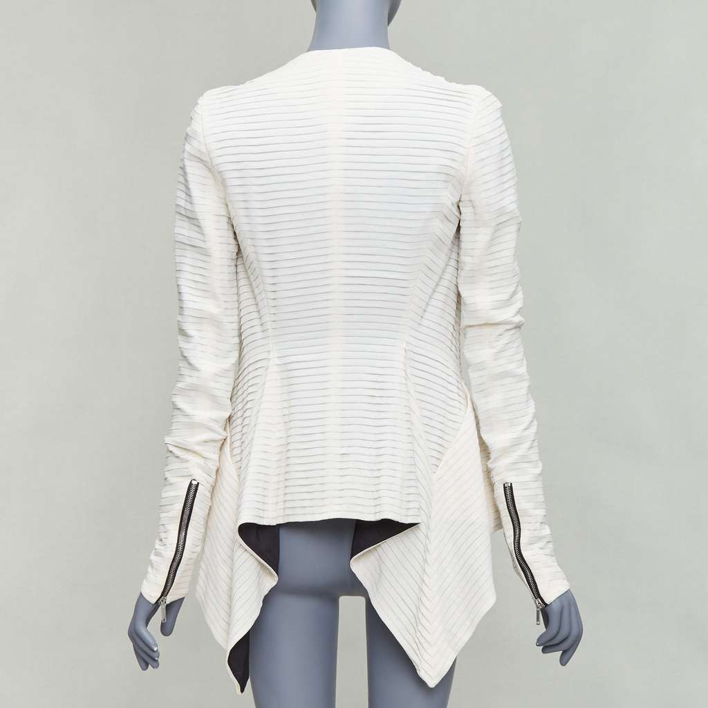 Gareth Pugh Cream Black Draped Biker Beige Silk Never worn, with tag - Box View