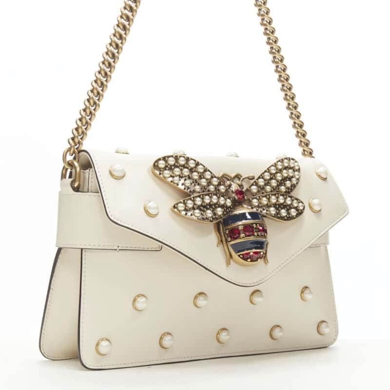 Gucci Bee Pearl Bag Beige Leather Very good - Inside View