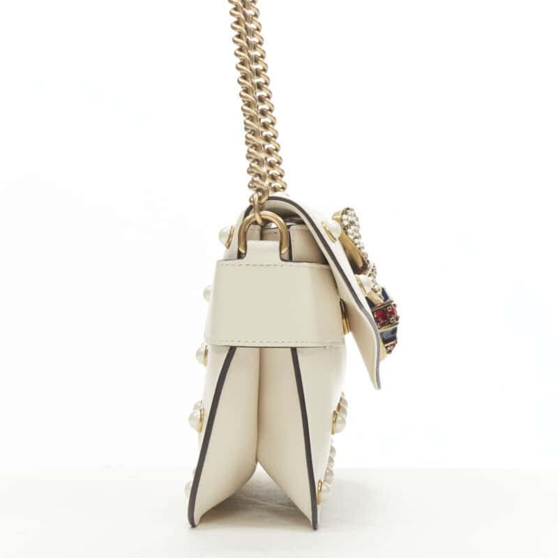 Gucci Bee Pearl Bag Beige Leather Very good - Model View