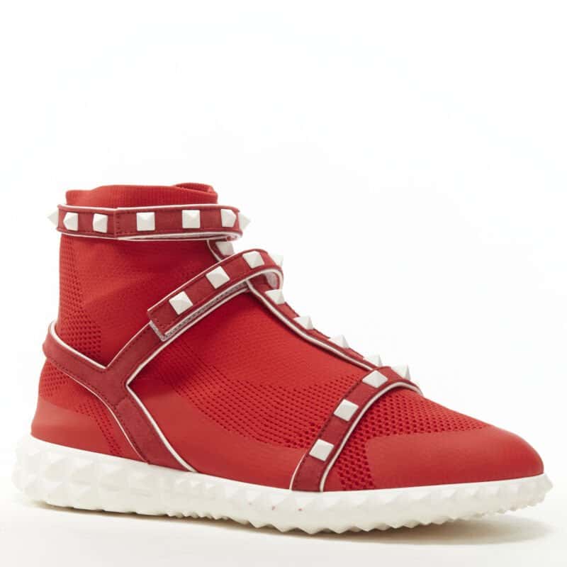 Valentino Garavani Rockstud Knit Sneaker Red Very good - Back View