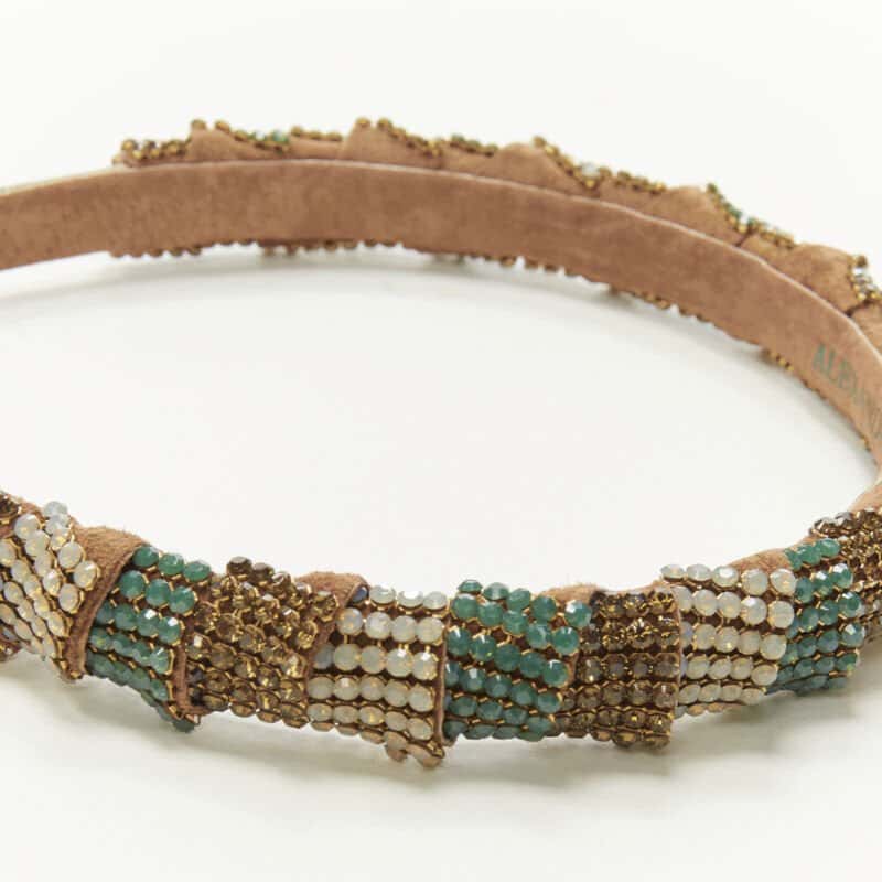 Unsigned Crystal Leather Headband Brown Suede Never worn - Back View