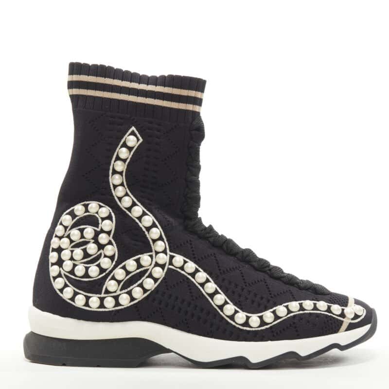 Fendi Pearl Sock Sneakers Black Very good - Back View