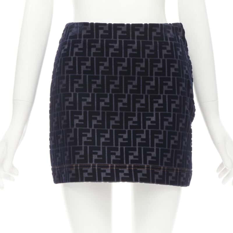 Fendi Zucca Velvet Skirt Blue Cotton Very good - Front View
