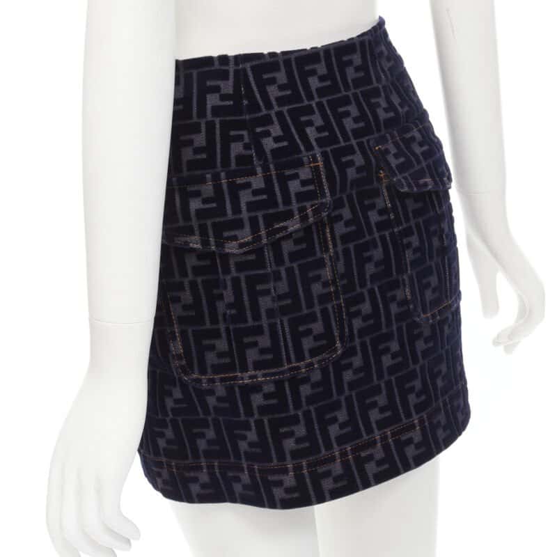Fendi Zucca Velvet Skirt Blue Cotton Very good - Back View