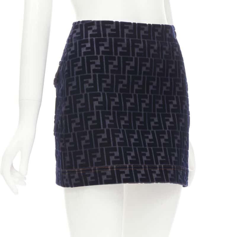 Fendi Zucca Velvet Skirt Blue Cotton Very good - Inside View