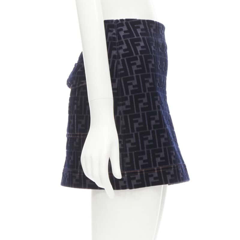 Fendi Zucca Velvet Skirt Blue Cotton Very good - Model View