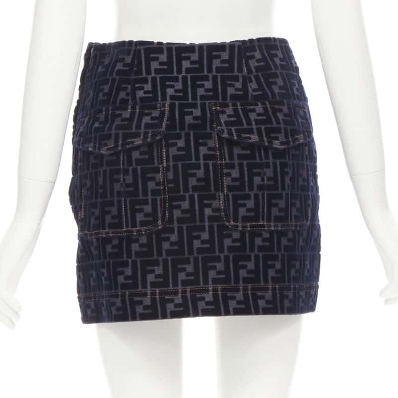 Fendi Zucca Velvet Skirt Blue Cotton Very good - Box View