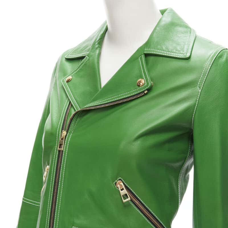 Loewe Moto Biker Jacket Green Leather Very good condition - Back View