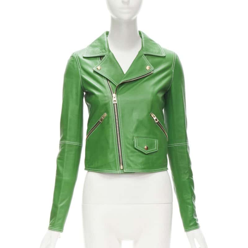 Loewe Moto Biker Jacket Green Leather Very good condition - Inside View