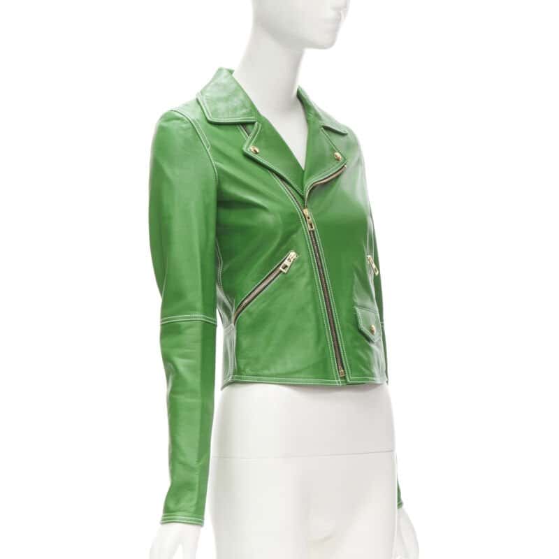 Loewe Moto Biker Jacket Green Leather Very good condition - Model View
