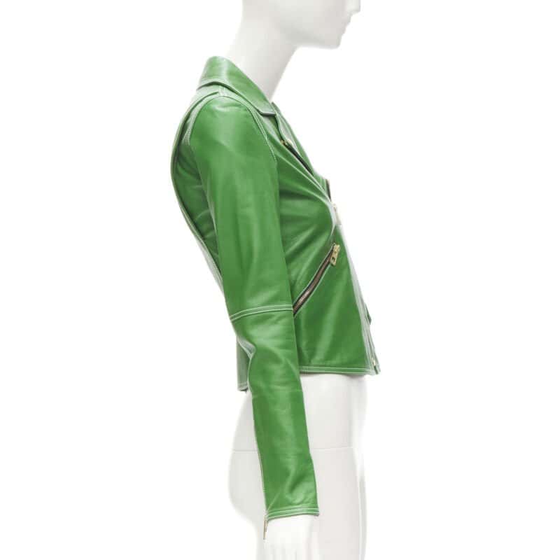 Loewe Moto Biker Jacket Green Leather Very good condition - Box View
