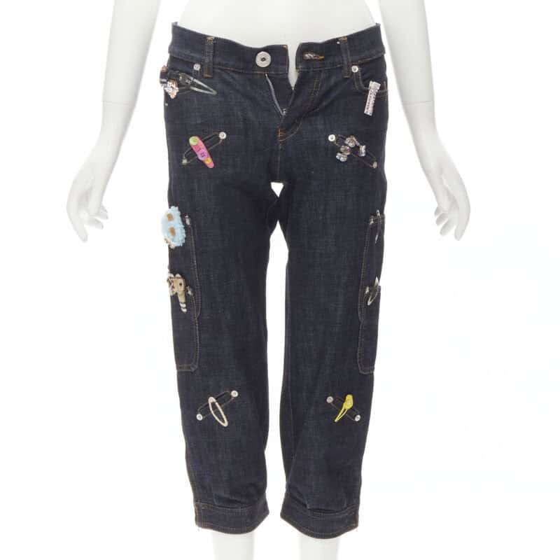 Moschino Denim Embroidered Jeans Blue Very good - Front View
