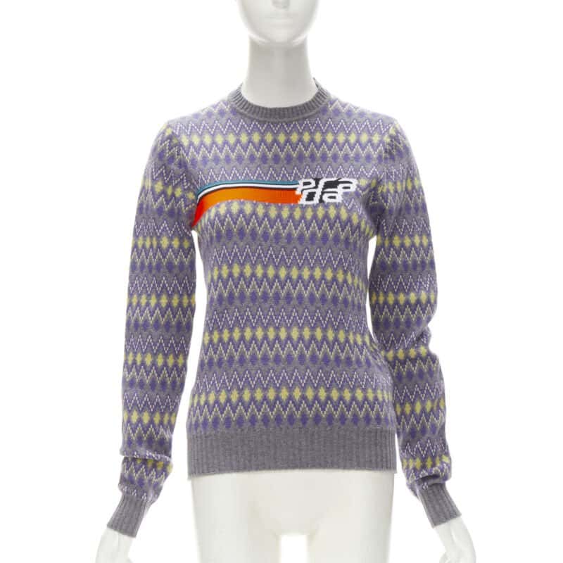Prada Argyle Knit Sweater Purple Wool Very good - Front View