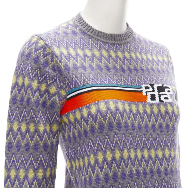 Prada Argyle Knit Sweater Purple Wool Very good - Back View