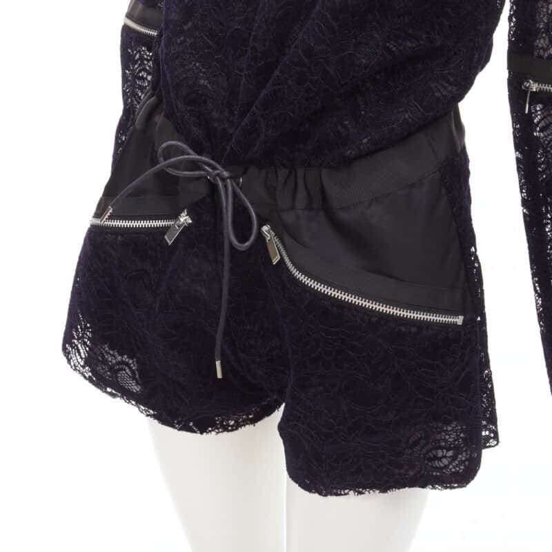 Sacai Velvet Lace Romper Navy Polyester Very good - Back View