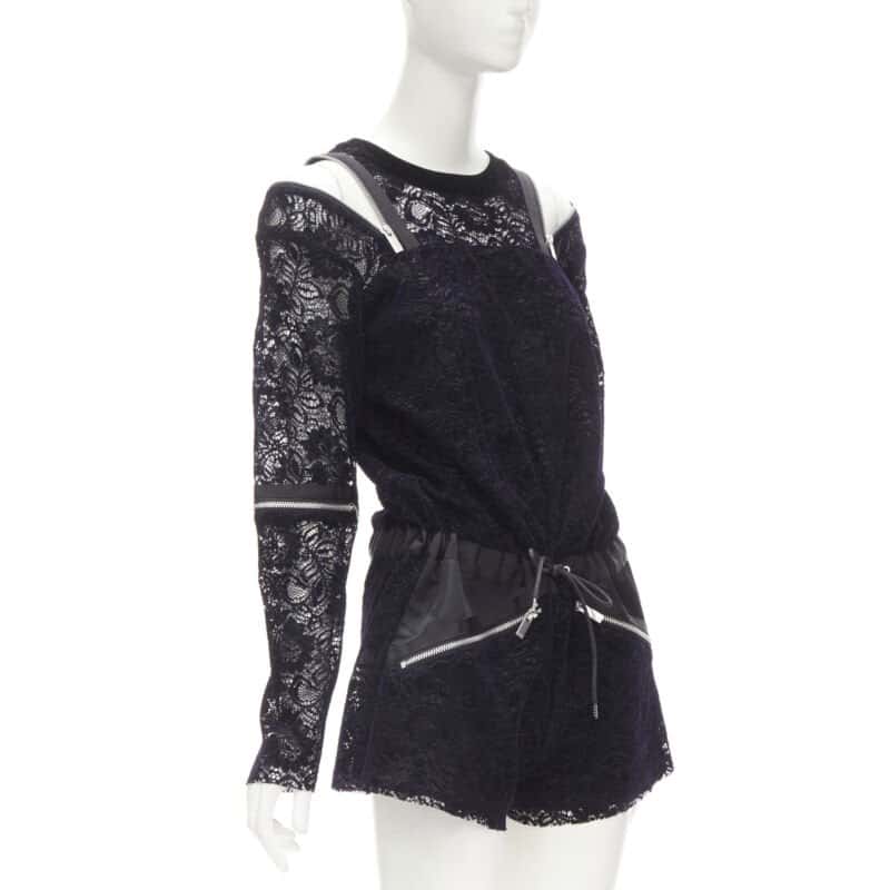 Sacai Velvet Lace Romper Navy Polyester Very good - Inside View