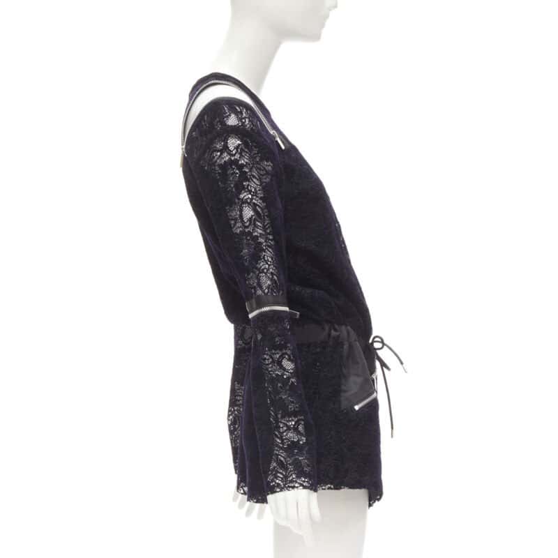 Sacai Velvet Lace Romper Navy Polyester Very good - Model View