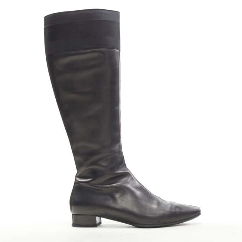 Gucci Strass Back Knee Boots Black Leather Good - Front View
