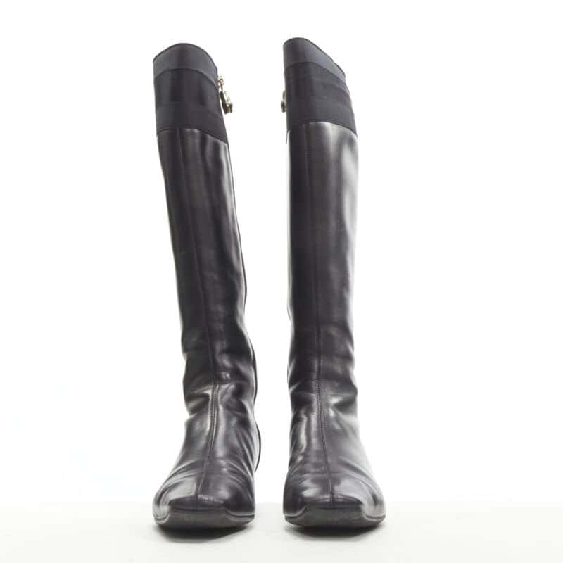 Gucci Strass Back Knee Boots Black Leather Good - Model View