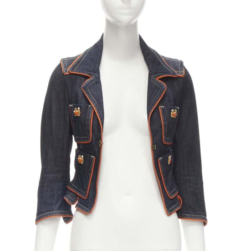 Dsquared2 Orange Denim Cropped Jacket Blue Cotton Very good - Inside View