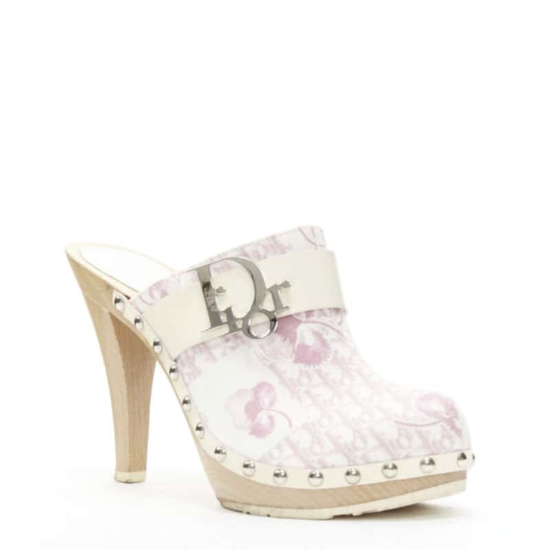 Christian Dior Monogram Wooden Clogs Pink Good condition - Back View