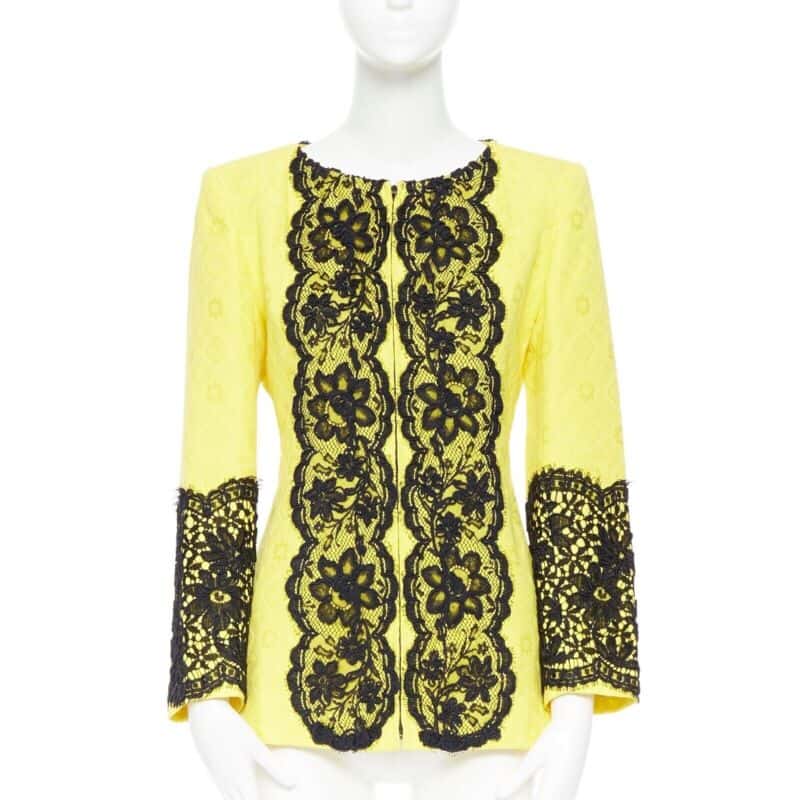 Christian Lacroix Floral Jacquard Jacket Yellow Cotton Very good - Front View