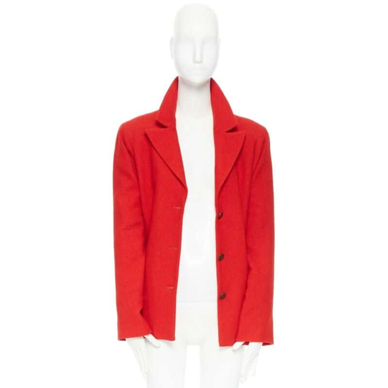 Chanel Lipstick Tweed Blazer Red Wool Good - Inside View