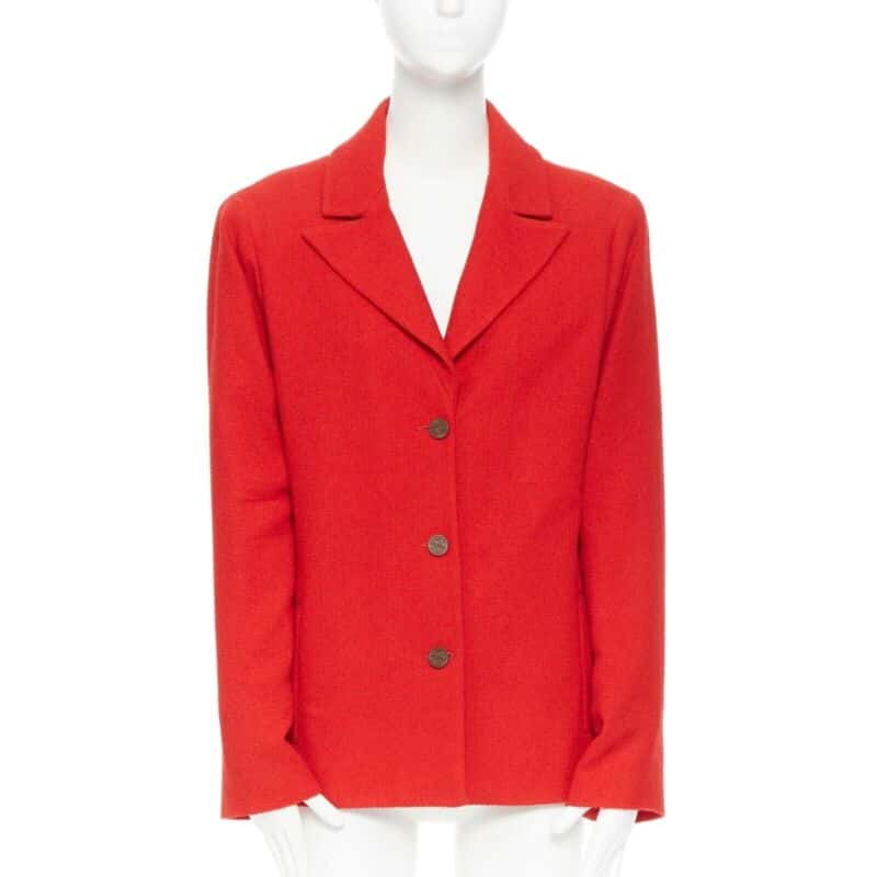 Chanel Lipstick Tweed Blazer Red Wool Good - Model View