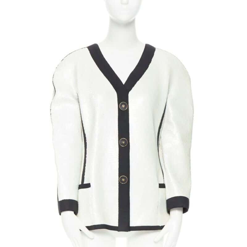Chanel Sequin Trim Jacket White Polyester Good - Front View