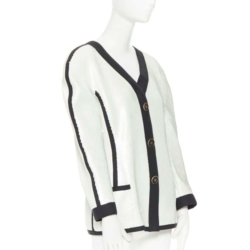 Chanel Sequin Trim Jacket White Polyester Good - Inside View