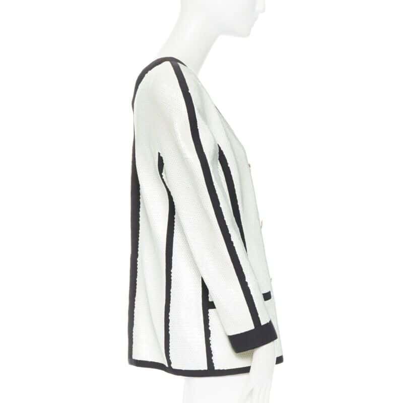 Chanel Sequin Trim Jacket White Polyester Good - Model View