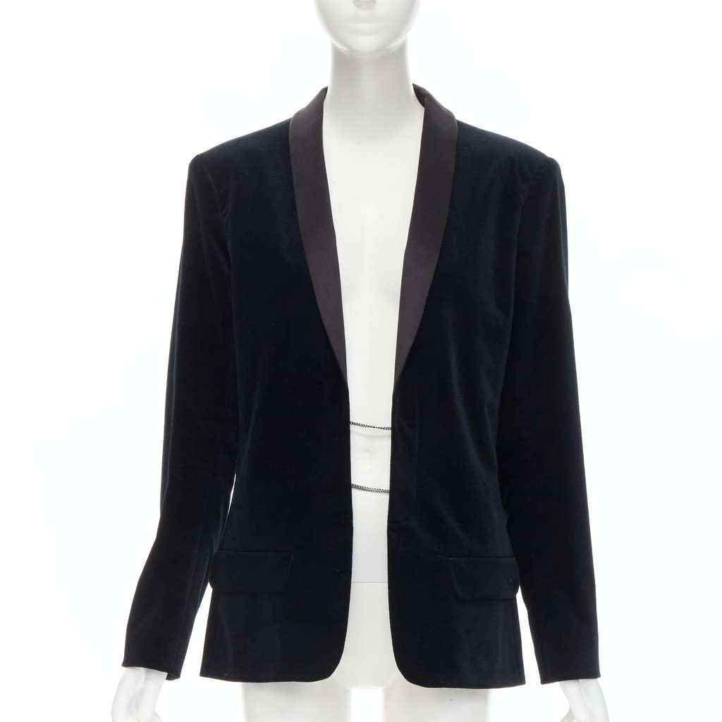 Chanel Velvet Tuxedo Blazer Navy Velvet Never worn - Front View