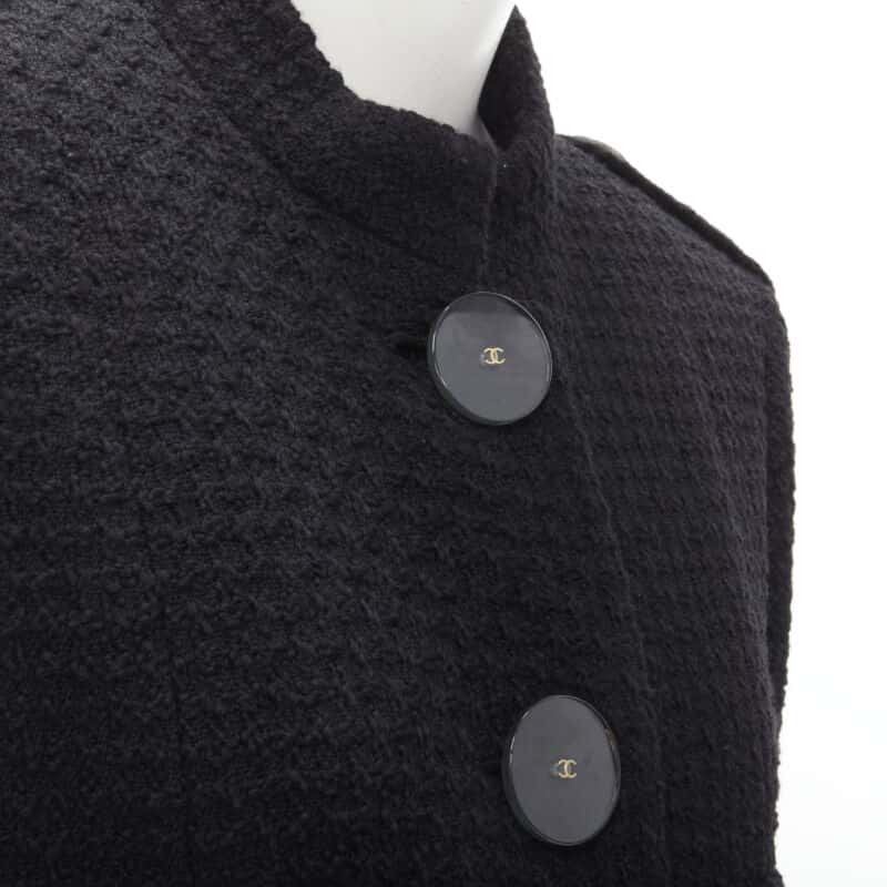 Chanel Black Tweed Belted Coat Black Wool Never worn - Back View