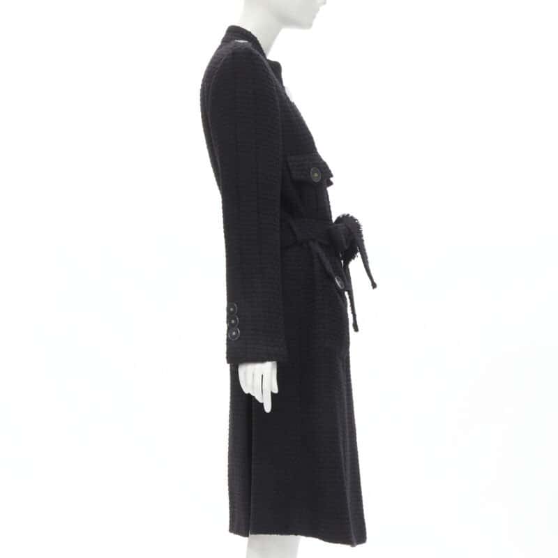 Chanel Black Tweed Belted Coat Black Wool Never worn - Box View