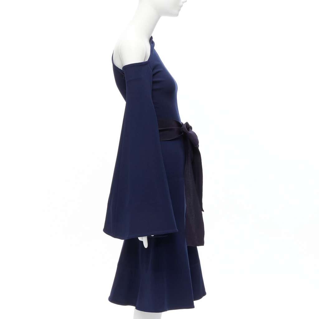 Solace London Asymmetric Crepe Dress Navy Polyester Never worn - Model View