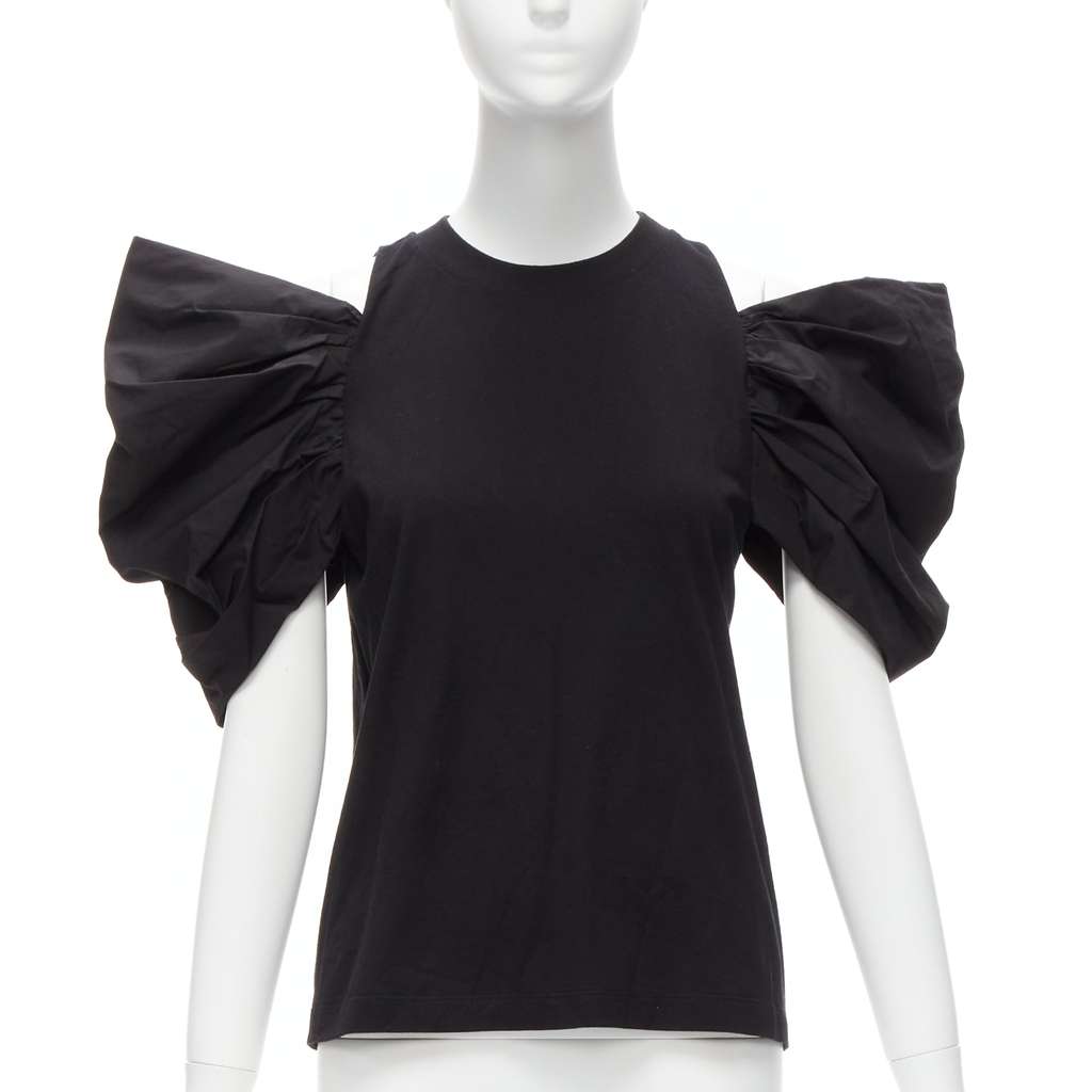 Alexander McQueen Puff Sleeve Top Black Cotton Never worn, with tag - Front View