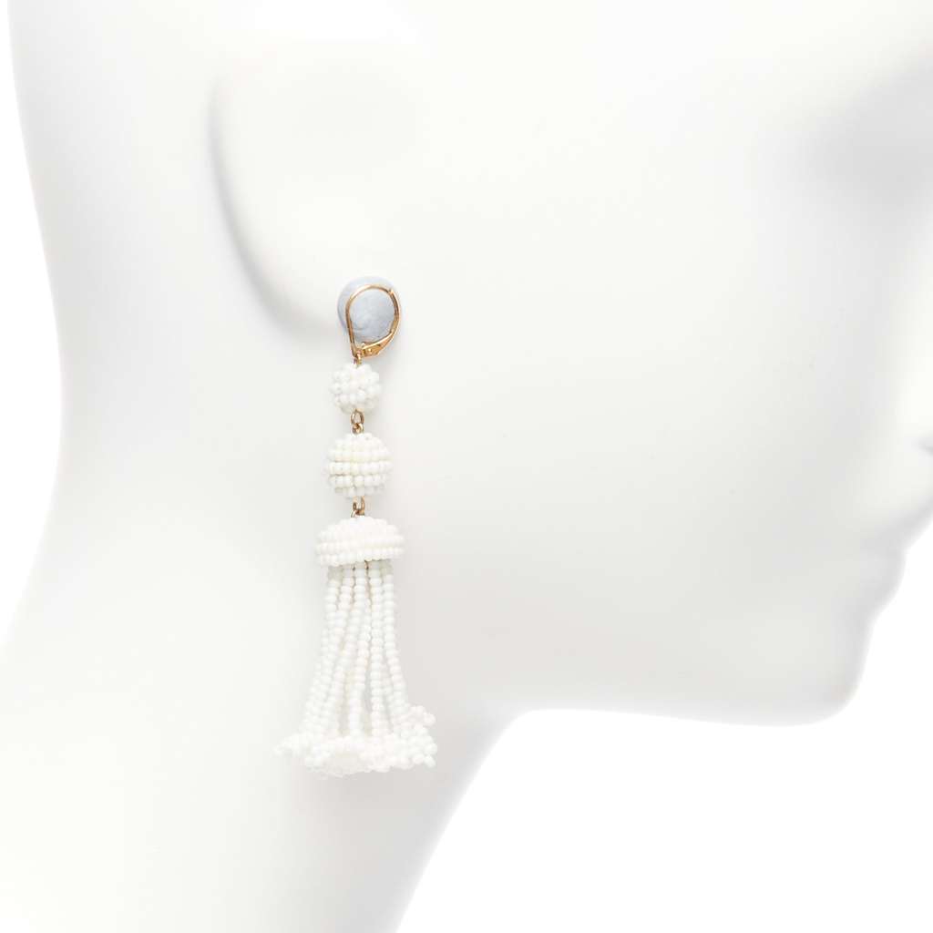 Celine Beaded Tassel Earrings White Plastic Never worn - Back View