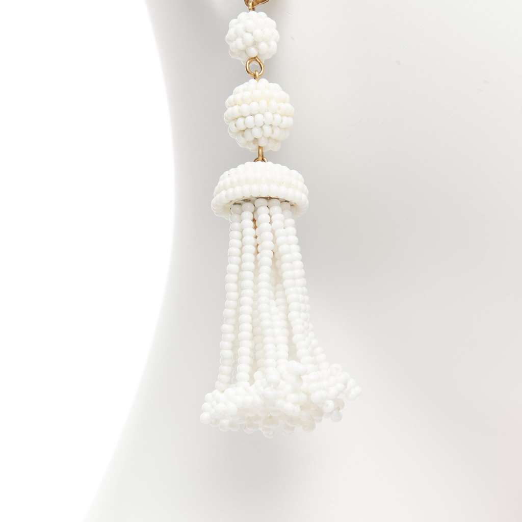 Celine Beaded Tassel Earrings White Plastic Never worn - Inside View