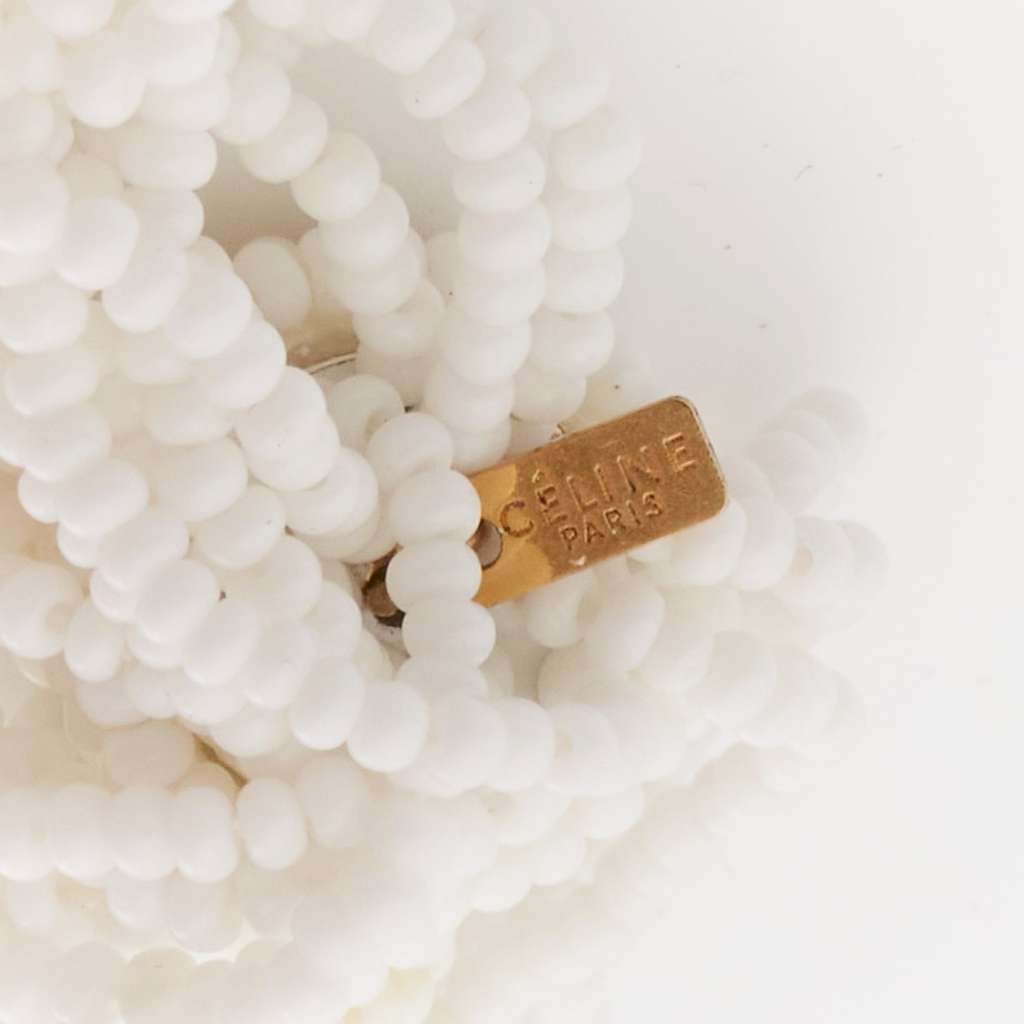 Celine Beaded Tassel Earrings White Plastic Never worn - Box View