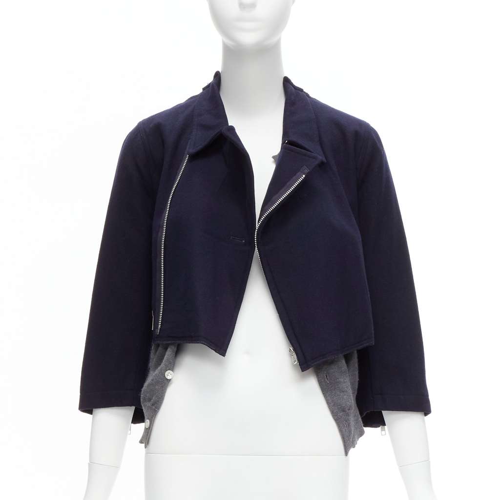 Comme Des Garcons Hybrid Biker Cardigan Navy Wool Never worn - Front View